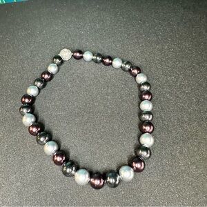 Premier Designs Faux Pearl Choker Necklace Grey Black Pearl Beaded Magnetic